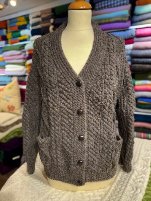 HANDKNIT ARAN V NECK JACKET  (HKAJ14)