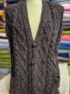 HANDKNIT ARAN BUTTON VEST (HKV51) LARGE