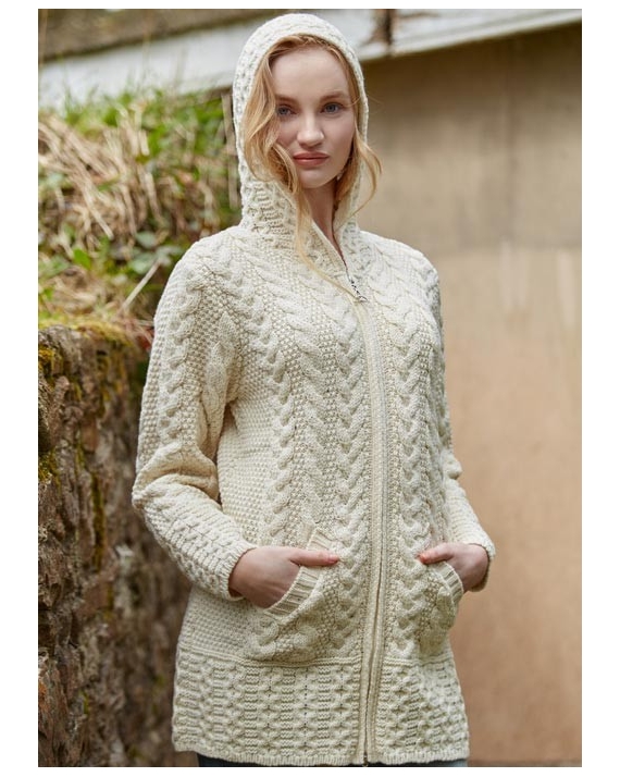 HOODED COAT WITH TRINITY KNOT ZIPPER (HCZ) - Aran Islands Sweaters