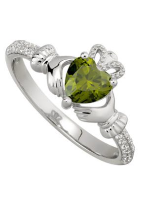 AUGUST BIRTHSTONE PERIDOT CLADDAGH RING (SLWR008)