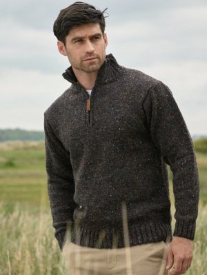 QUARTER ZIP TWEED PLAIN KNIT MENS SWEATER (QZMS)