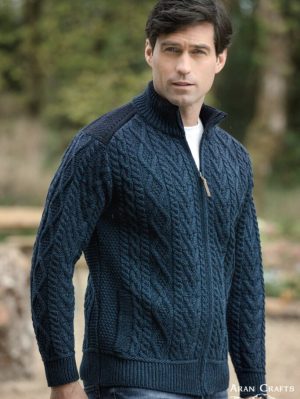 FULL ZIP ARAN CARDIGAN  SHOULDER PATCH  (FZCSP)