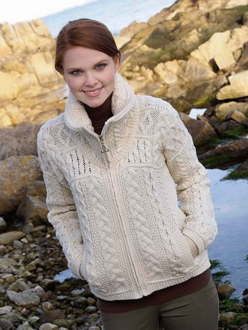 DOUBLE COLLAR ARAN ZIPPER CARDIGAN (DCZC) - Aran Islands Sweaters